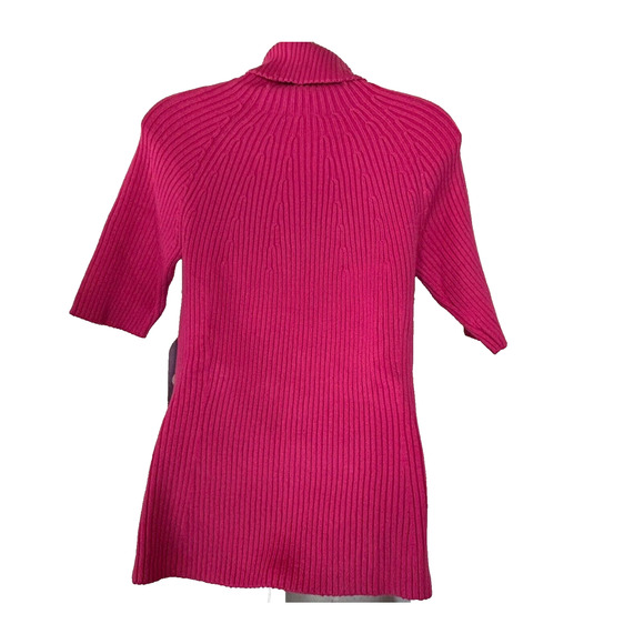 Diane Gilman DG2 Turtleneck Sweater Womens L Pink Half Sleeve Knit Ribbed New - Picture 2 of 10